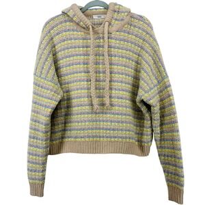 TALULAH Size Medium Boxy Hoodie Sweater Pastel Rainbow Striped Chunky Knit